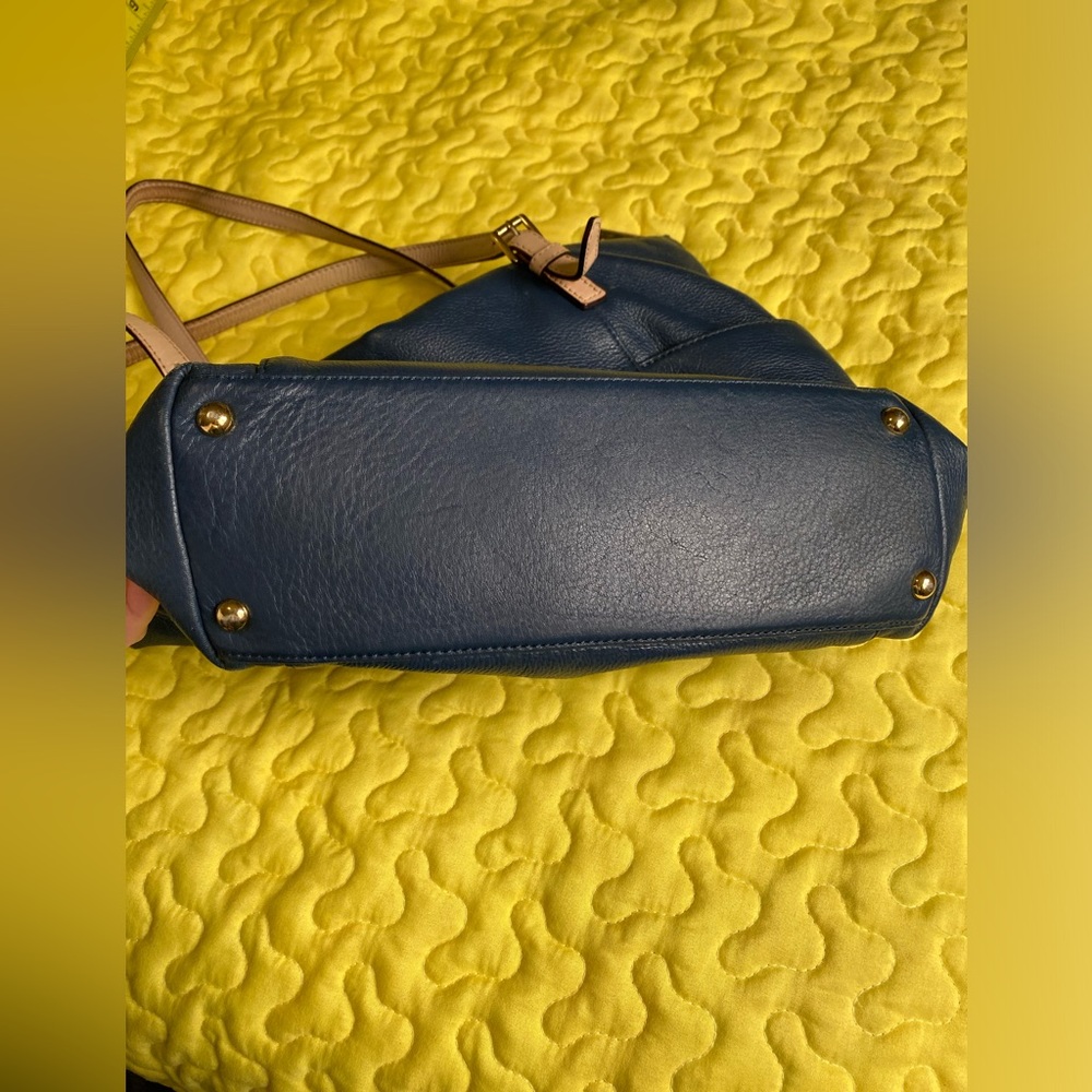 Michael Kors Leather Shoulder Tote Bag Navy Blue - Picture 6 of 16